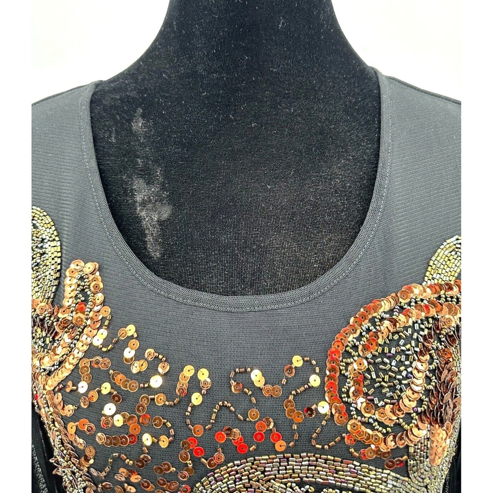 Cartise Womens Scoop Neck Long Sleeve Top Large Black Bronze Sequin Knit - Picture 3 of 14